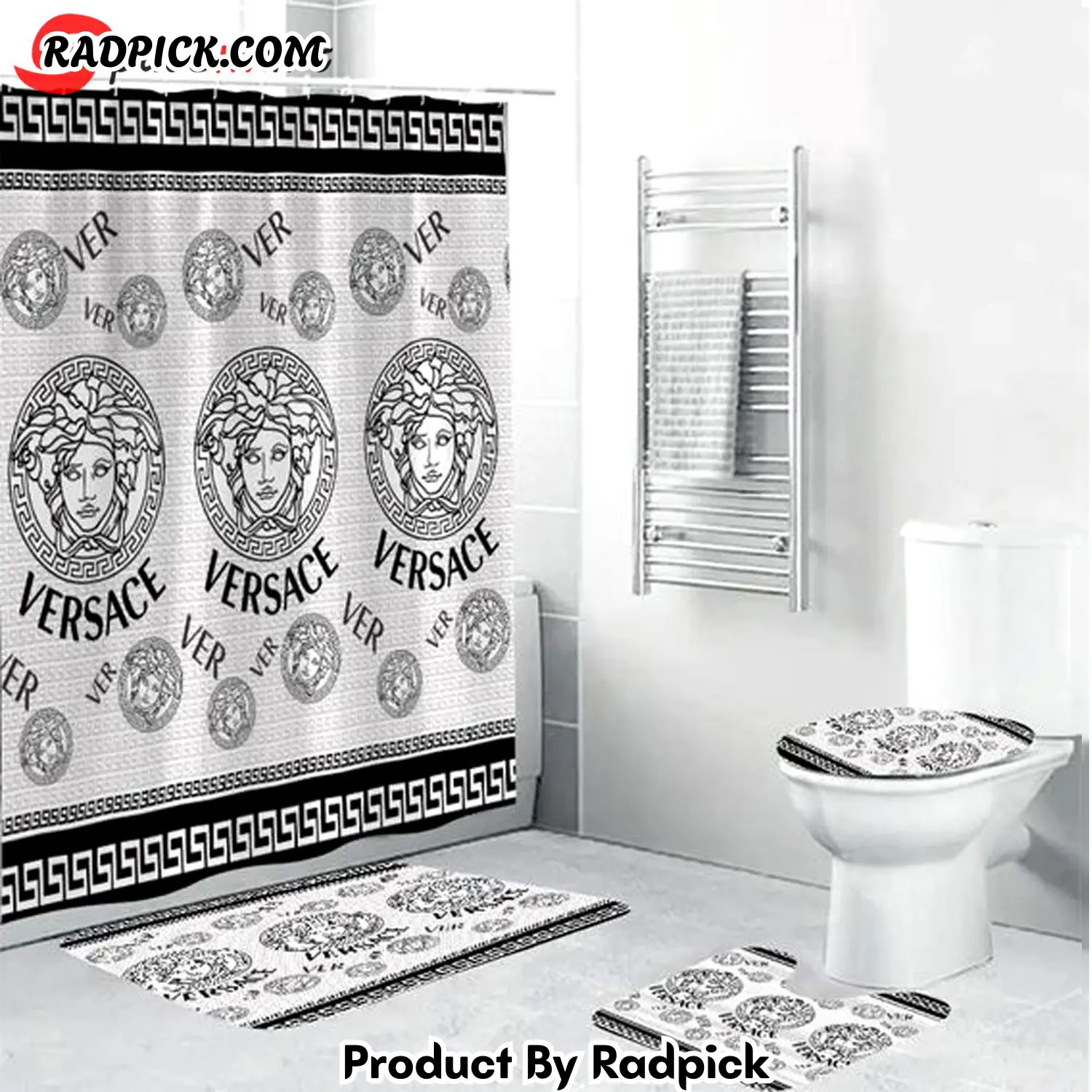 Gianni versace black white bathroom set hot luxury shower curtain bath rug mat home decor 287 bathroom accessory sets rp387873